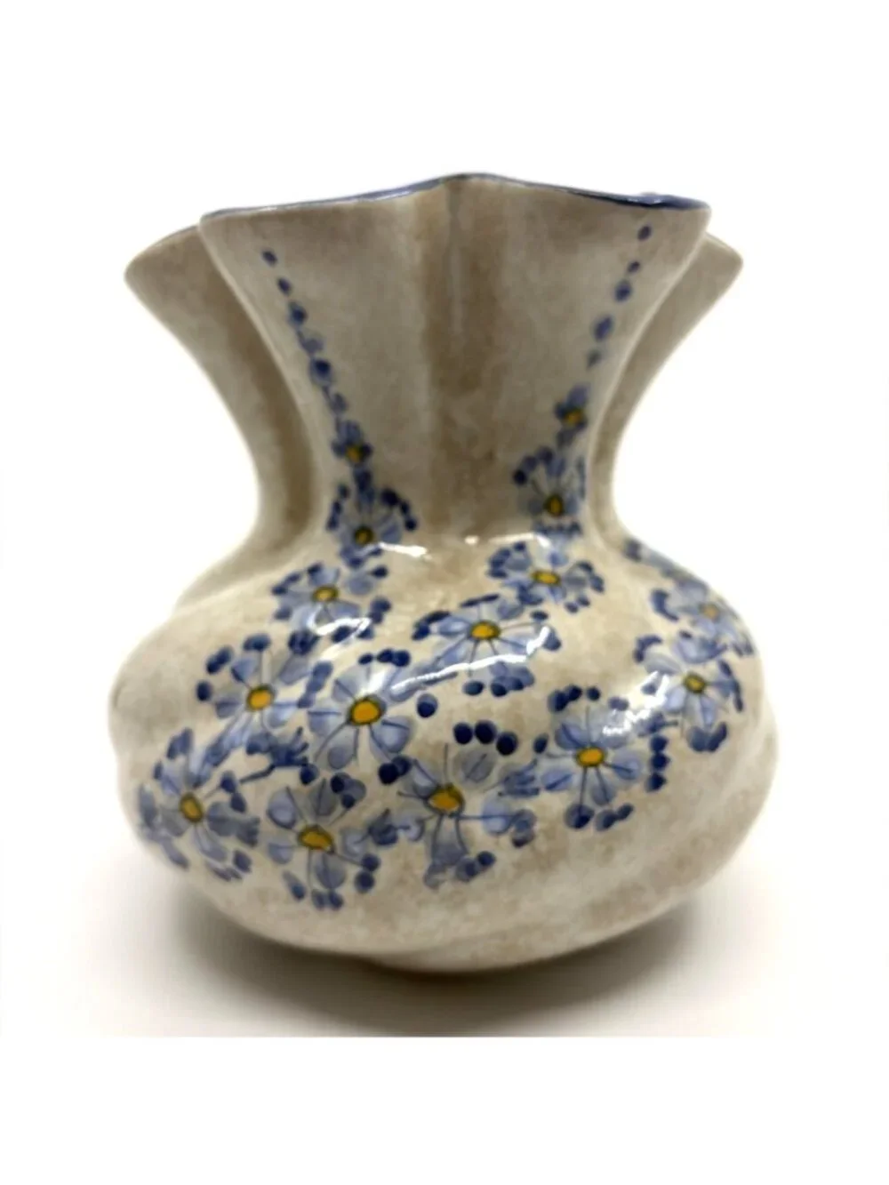 Vintage Deruta Italy Hand Painted Floral Pottery Ruffled Scalloped Vase 6.25